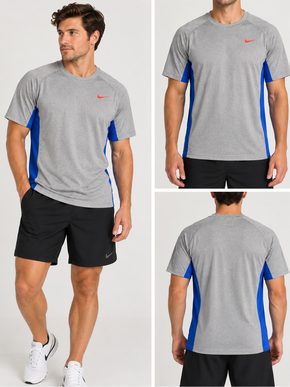 Nike Dri-FIT Men’s Colorblock Mesh Performance Training Shirt Gray Blue XL